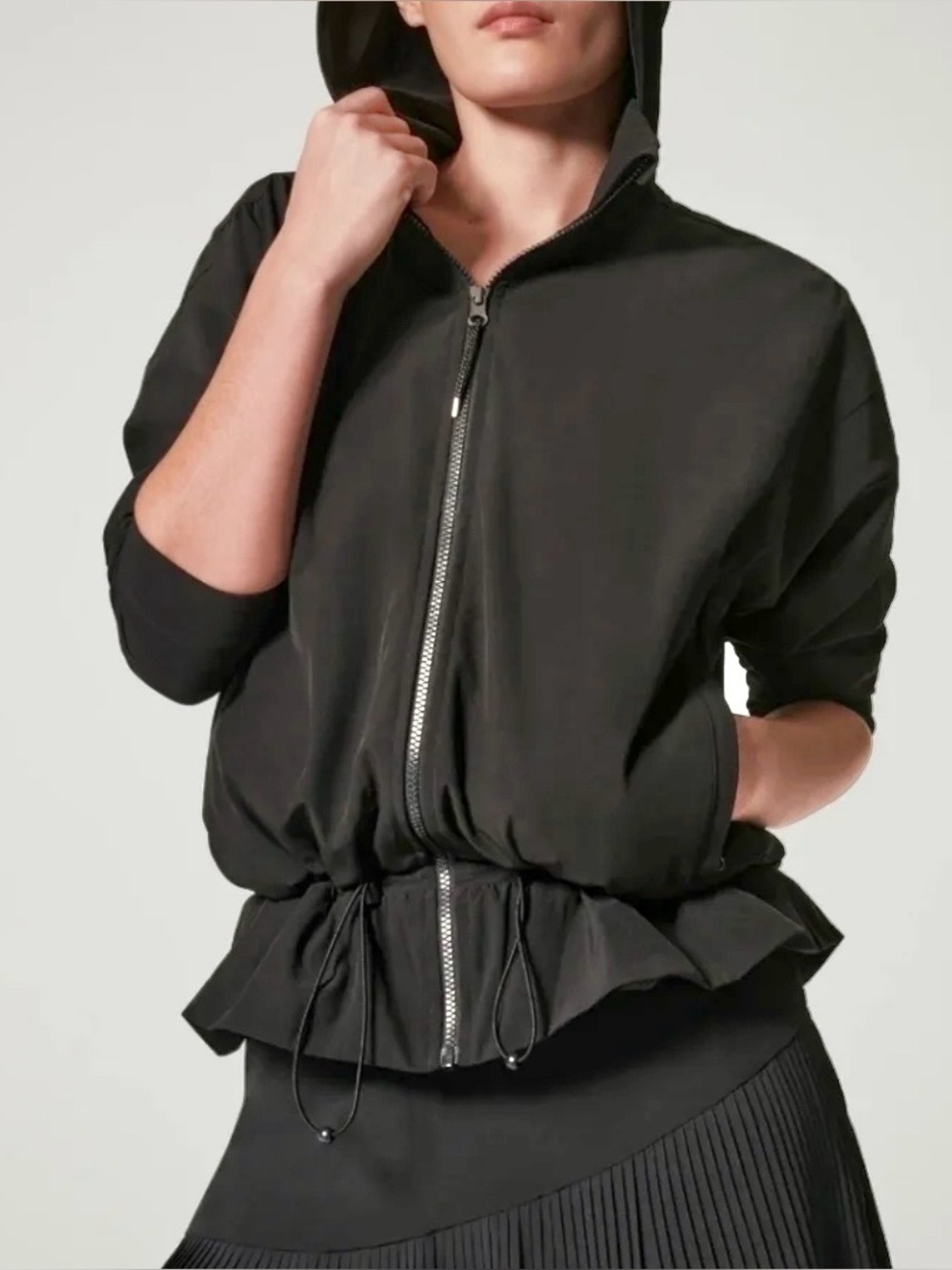 SPANX Sz 1X Black Hooded Drawstring “ Get Moving” Jacket